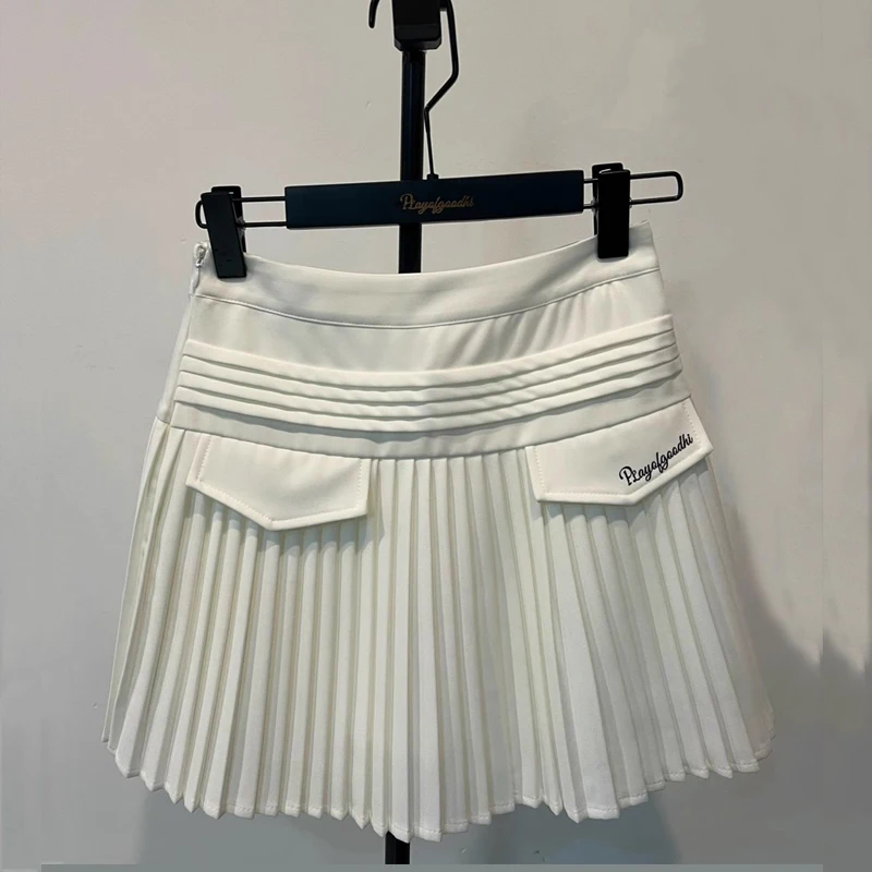 Ladies high-waist tennis golf pleated skirt breathable quick drying sports casual woman skort with safety shorts golf wear