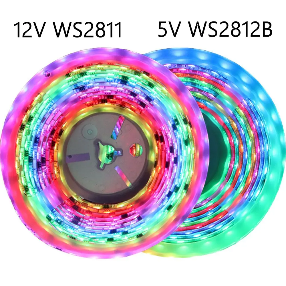 

WS2811 WS2812B 5050 RGB Smart LED Strip Individually Addressable IC 30/60/144Pixels/Leds/m Black White PCB DC5V/12V