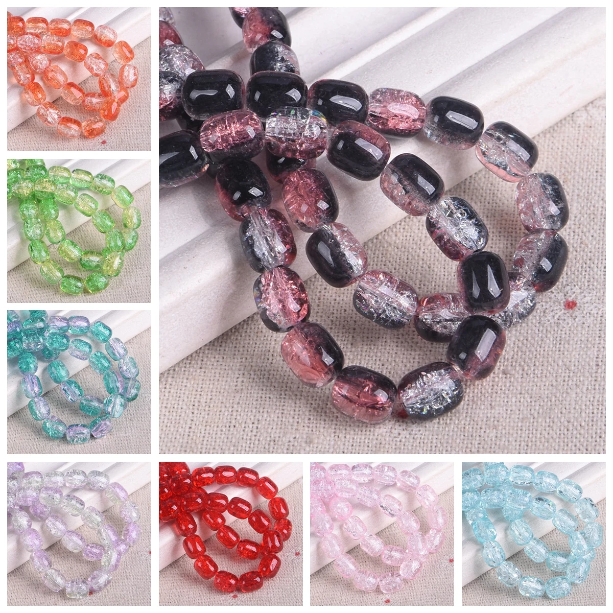 

30pcs Colorful Crackle Crystal Glass 9.5x8mm Oval Cylinder Shape Loose Beads For Jewelry Making DIY Crafts Findings
