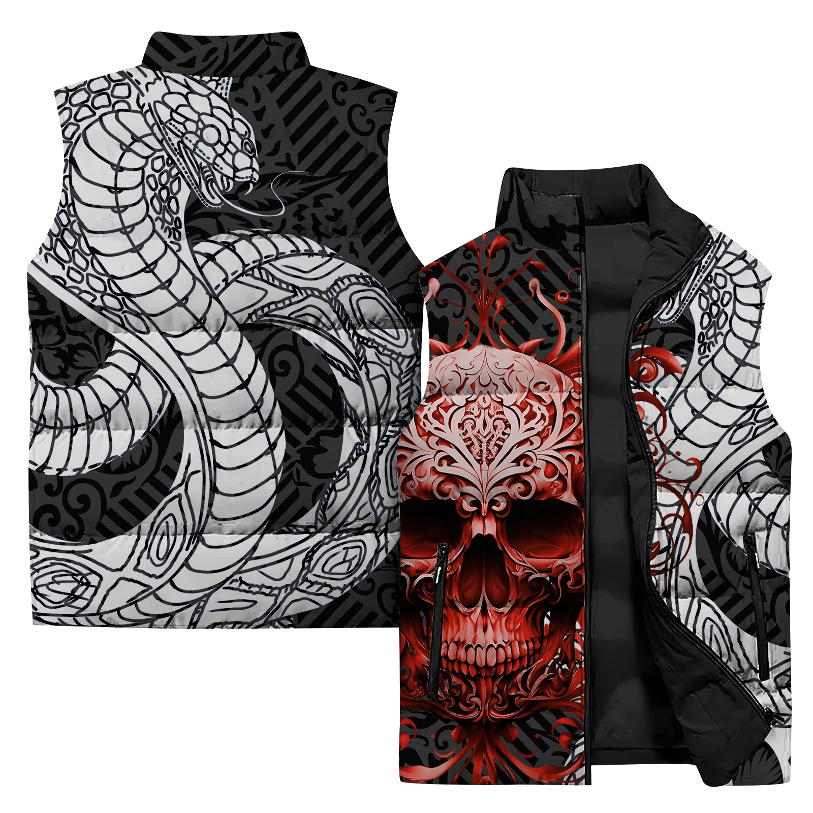 thumbnail image 5 of Chaqueta cortavientos sin mangas para hombre, con estampado de arte abstracto en 3D, para exteriores, para montar en motocicleta, para acampar, para otoño e invierno, 5 of 5