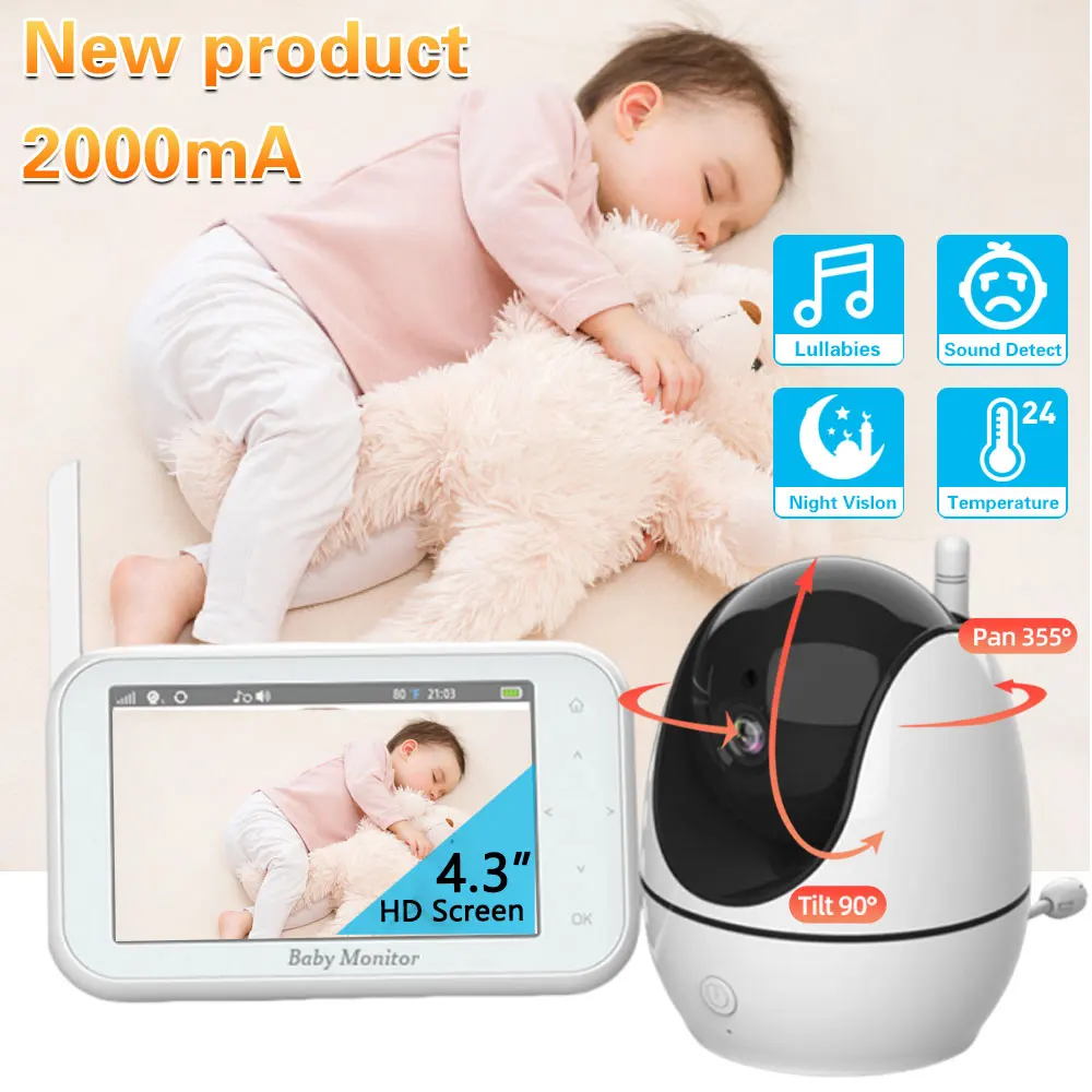 4.3''Display Pan-Tilt-Zoom Video Baby Monitor with Camera and Audio,,24-Hour Battery,2-Way Audio,Night Vision,Temperature Camera p30 handhold screen endoscope camera 8mm snake cable 2 0mp snake camera hd 4 3inch display monitor with 18650 battery