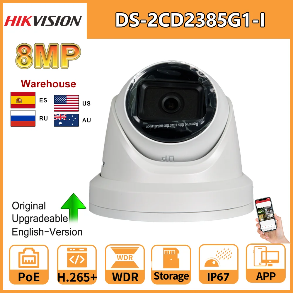 Telecamera Ip Hikvision 8Mp Originale Ds-2Cd2385G1-I 4K Poe Dome Security Cctv Face Detect Alimentata Da Darkfighter Surveillance Video