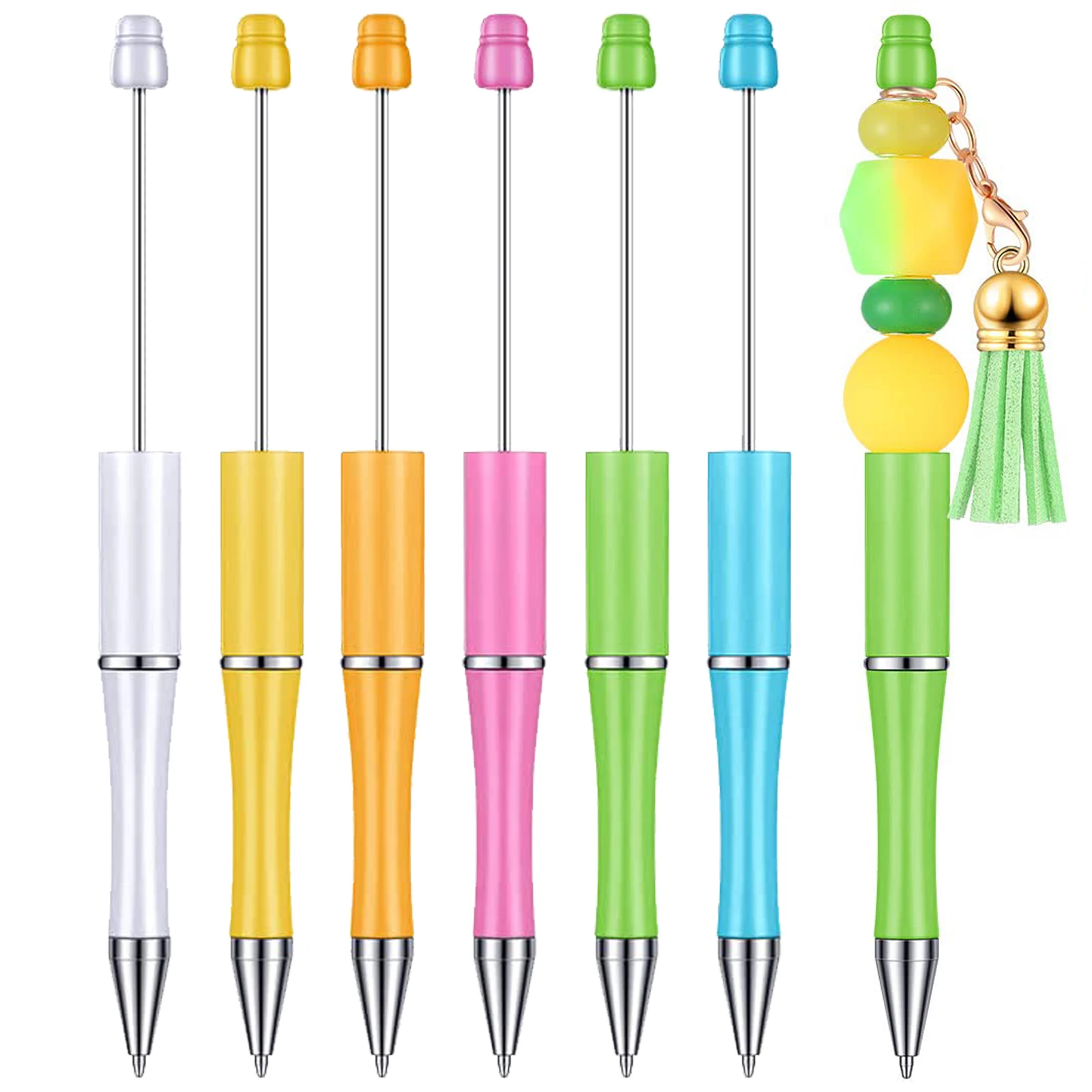 

6PCS Plastic Beadable Pen Creative DIY Beads Ballpoint Pen With Shaft Black Ink Stationery School Office Supplies Kids Gift