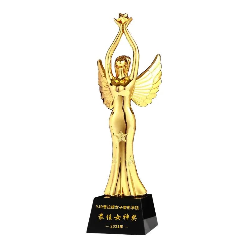 Customized Small Gold People Resin Crystal Trophy Medical Staff Outstanding Employee Award Dance Wing shape Trophy Souvenir, 1Pc