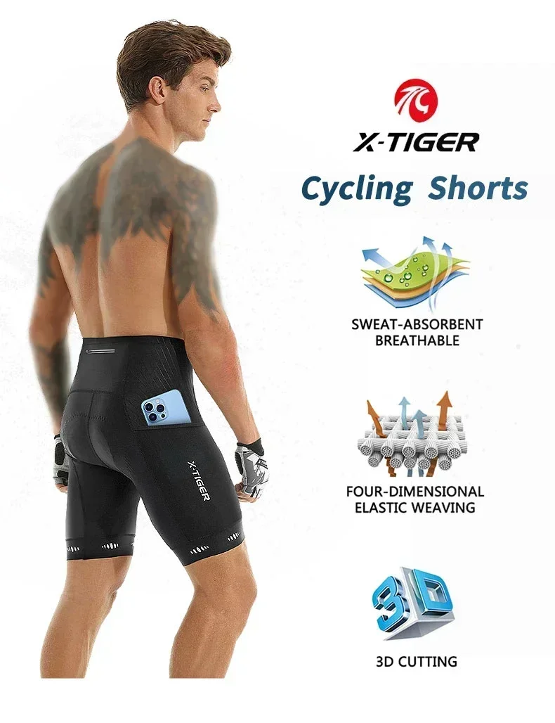 X-TIGER Herren-Radhose, gepolsterte, reflektierende Shorts mit Tasche, Fahrrad-MTB-Unterwäsche, Outdoor-Freizeithose, Badehose – Detail 1