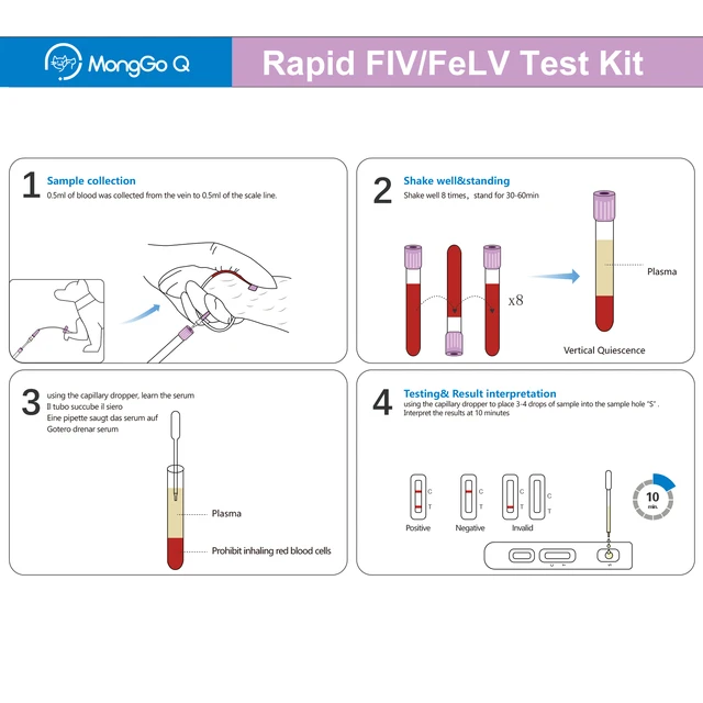 Monggo Q Pet Macska Gyors Fiv/Felv Leukémia Kiegészítő Diagnosztikai Egészséges Tesztelő Készlet Macskákhoz 10 Csomagolt, - Image 5