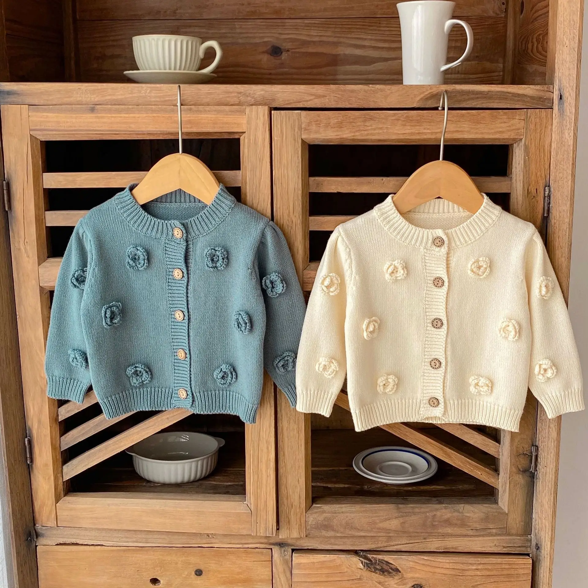 Baby Girls Sweater 0-3T Flower Baby Girl Sweater Cardigan Elegant Newborn Kid Knitted Baby Clothes Winter Knit Coat Floral Jacket Knitwear