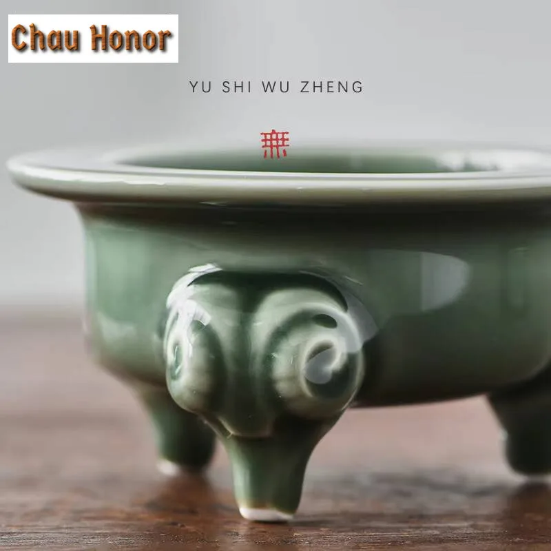 Sanyang Kaitai Yue Kiln Celadon  Incense Holder Boutique Three Legged Water Fountain Decoration Scented Aromatic Candles Teaware