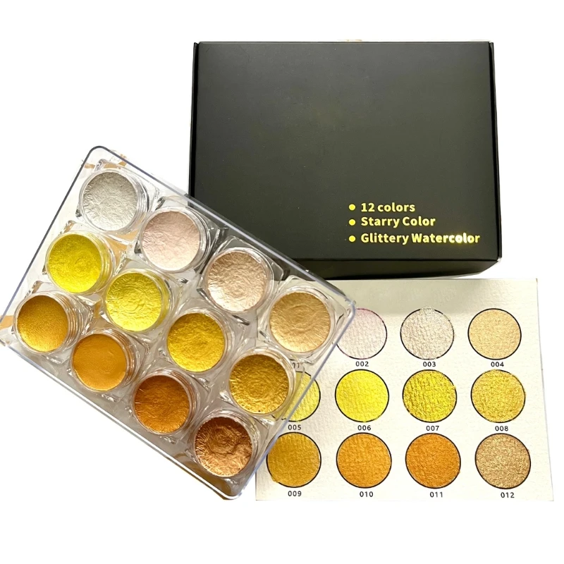 

12 Colors Glitter Watercolor Paints Set Pearlescent Color Beginner Art Set