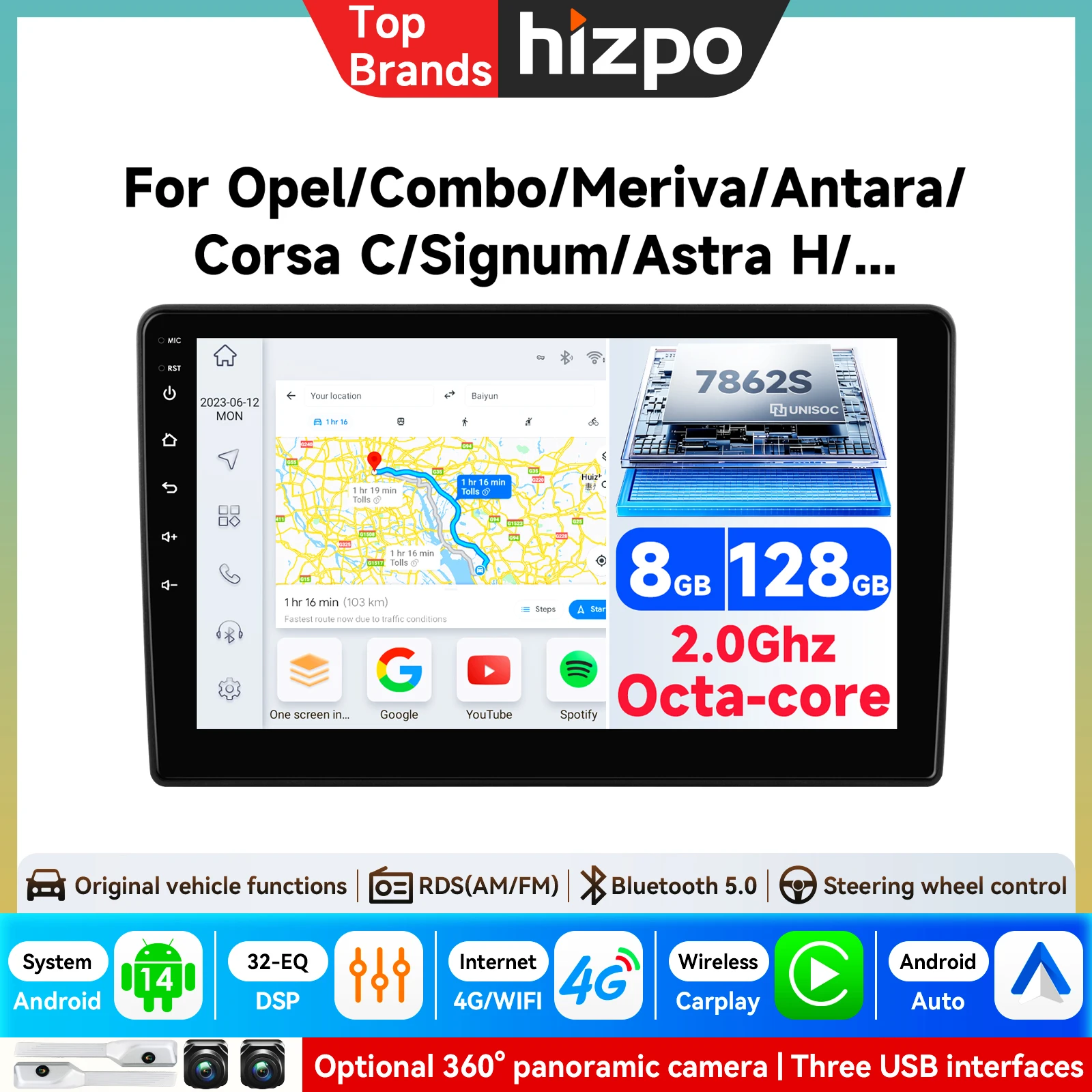 Radio de Coche Android Universal 2Din de 9'' para Opel Astra H G J Zafira B Corsa C D Antara Vectra Vivaro GPS RDS DSP CarPlay Autoradio 1
