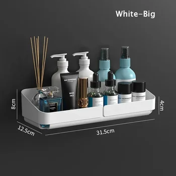 ห้องน้ําห้องครัวความสะดวกสบายชั้นวางแต่งหน้าOrganizerเครื่องสําอางแชมพูRackชั้นวางของผนังเครื่องเทศไม่มีการเจาะ 13