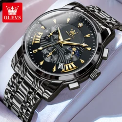 OLEVS Men's Luxury Multifunctional Chronograph Quartz Wristwatch - Waterproof, Luminous, Moon Phase Display for No (All black)