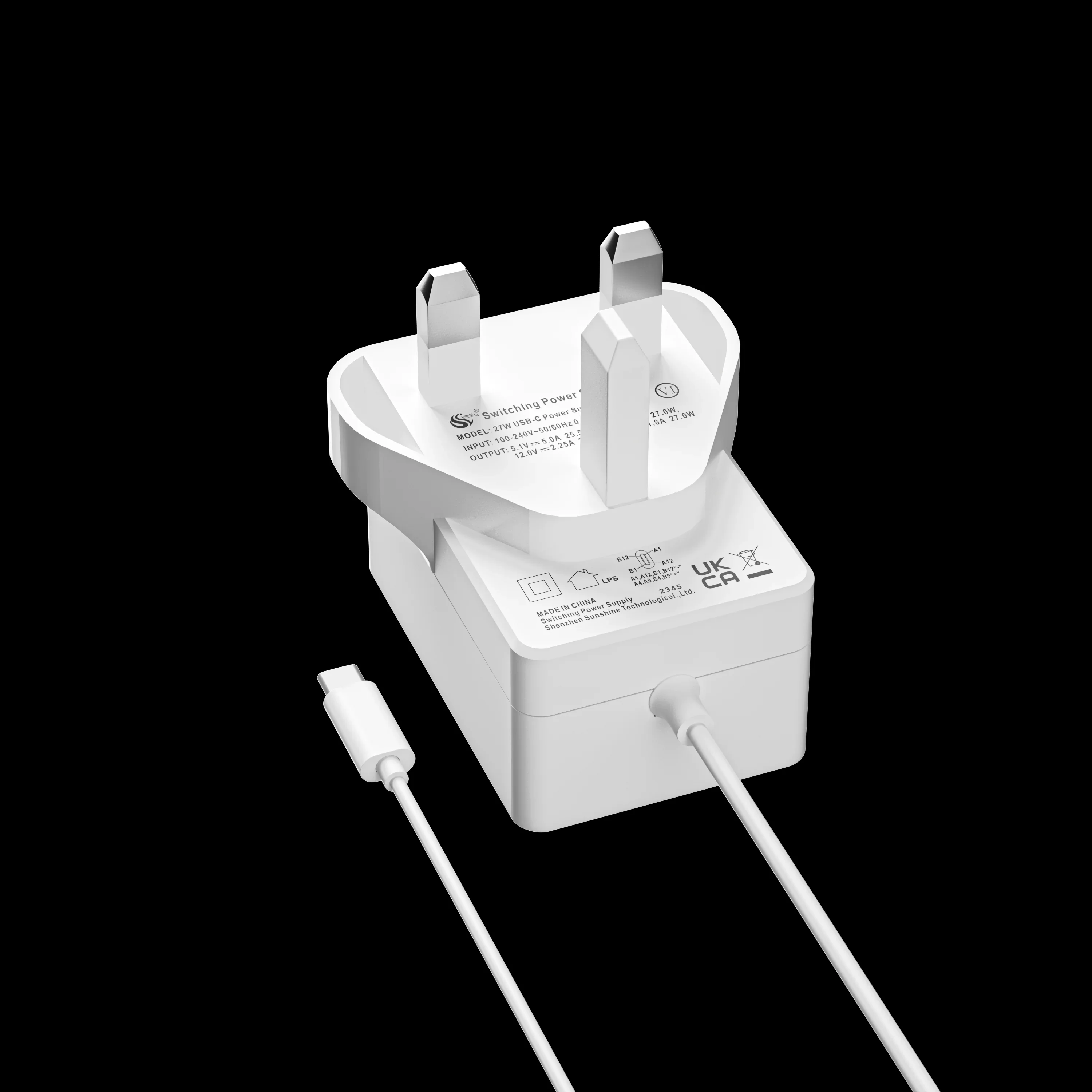 27W USB-C Power Supply 5.1V 5A Compatible for PD Charging UK Plug for Raspberry Pi 5