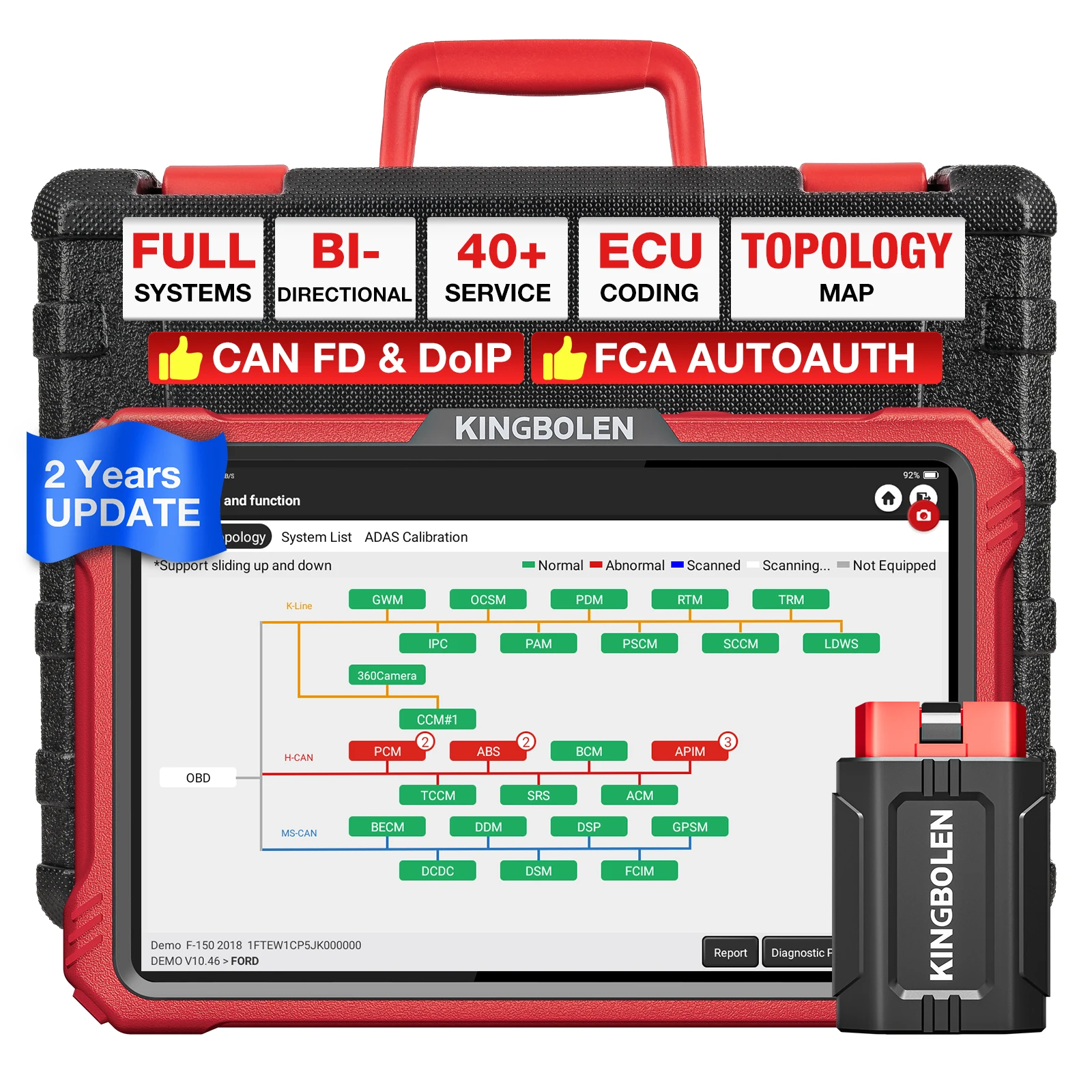 【2 Años de Actualización Gratuita】Escáner OBD2 KINGBOLEN K10 PRO ELITE, Codificación ECU, Más de 40 Servicios, CANFD FCA, Herramienta de Diagnóstico para Todos los Sistemas, Funciones Activas
