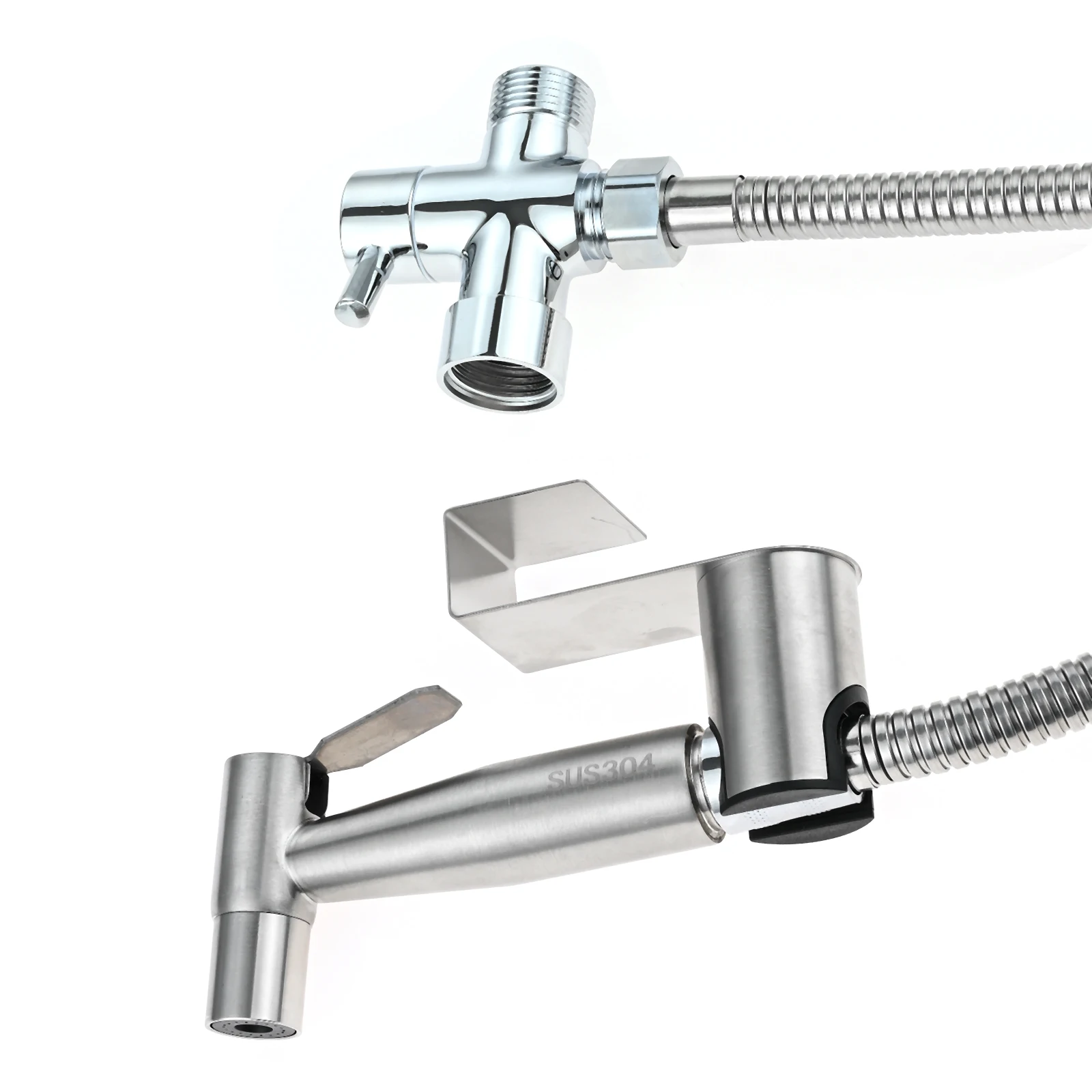 Description Picture 6 of item1set Stainless steel Bidet Sprayer Holder with Hook Toilet Tank Hand Shower Head Holder Attachment Bathtub Robe Hangers Bracket