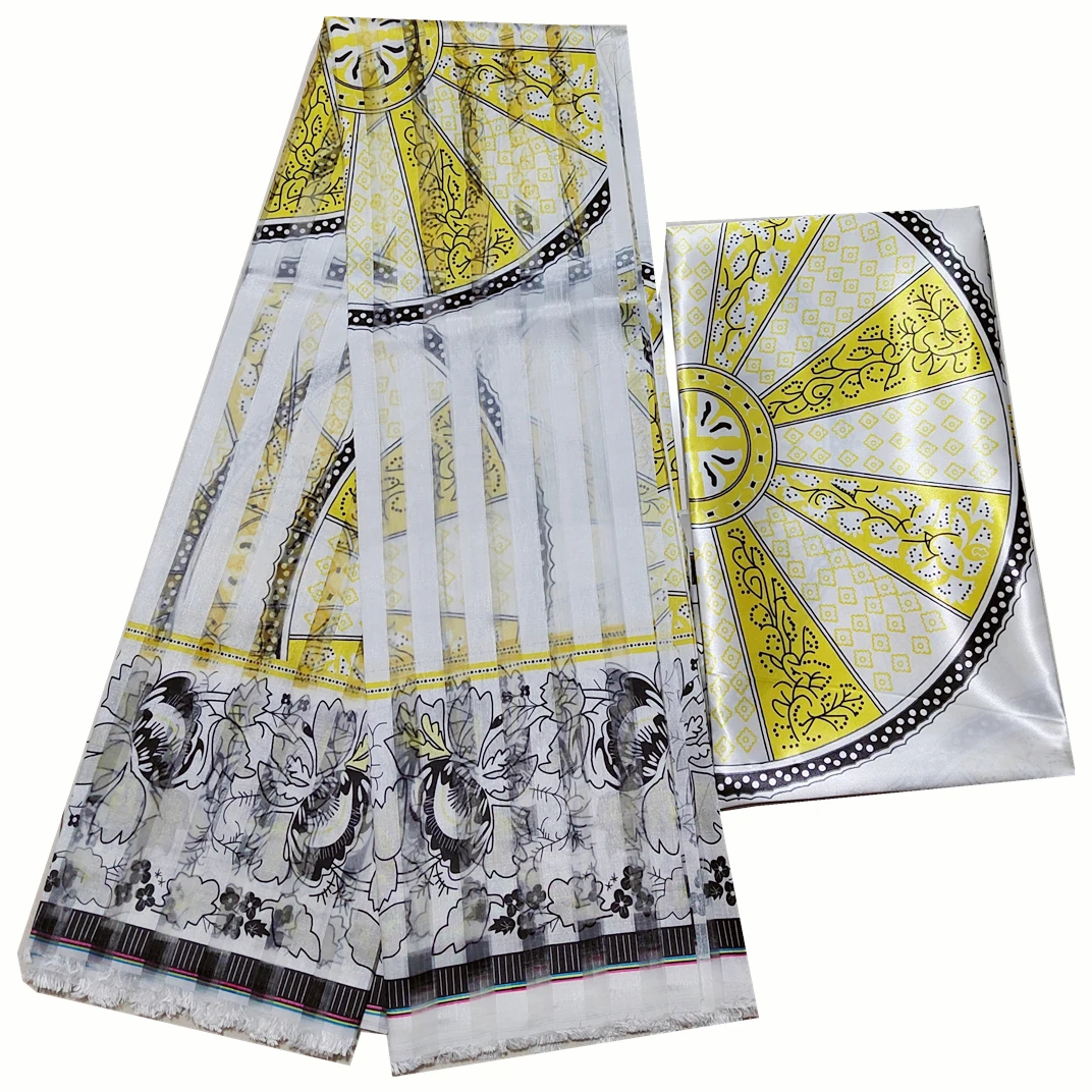 

Organza Silk Fabric for Women, Silk Satin Material, African Cloth, High Quality, 4 + 2 Yards