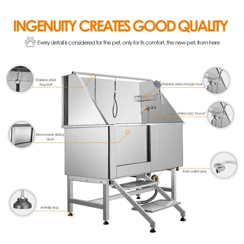 50 Inches Professional Stainless Steel Pet Dog Grooming Bath Tub Station Wash Shower Sink with Faucet Walk in Ramp Accessories 2