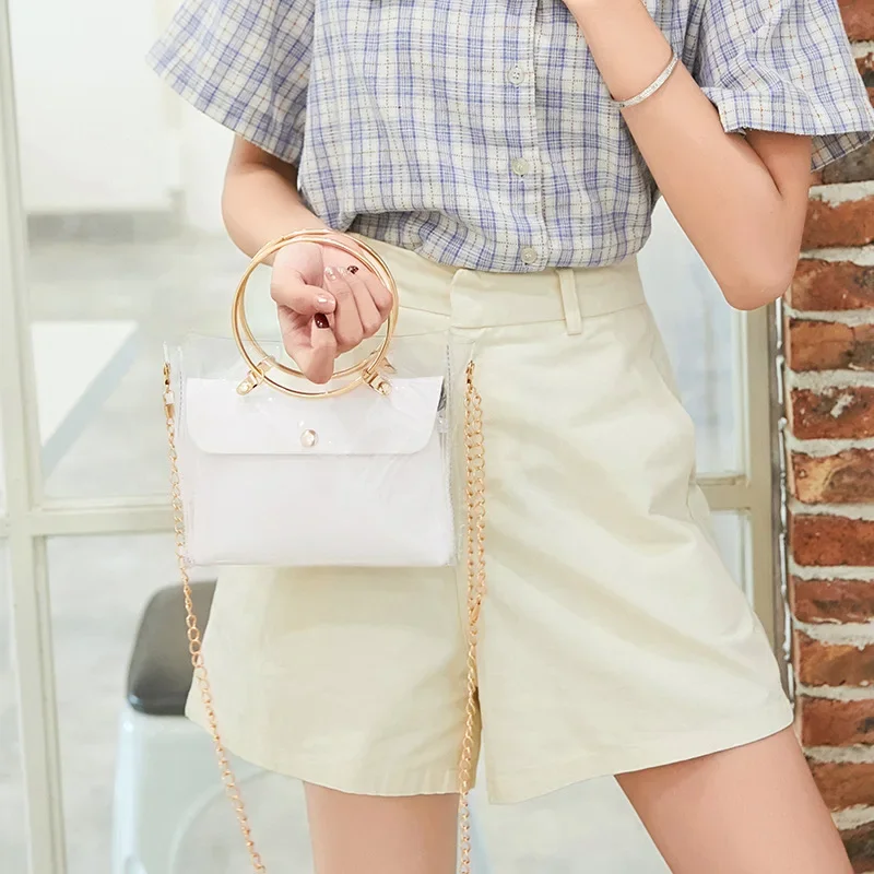 트렌디 젤리 여성 가방 체인 투명 숄더 가방 여성 패션 PVC Crossbody 가방 여성을위한 미니 모든 일치하는 핸드백 2021