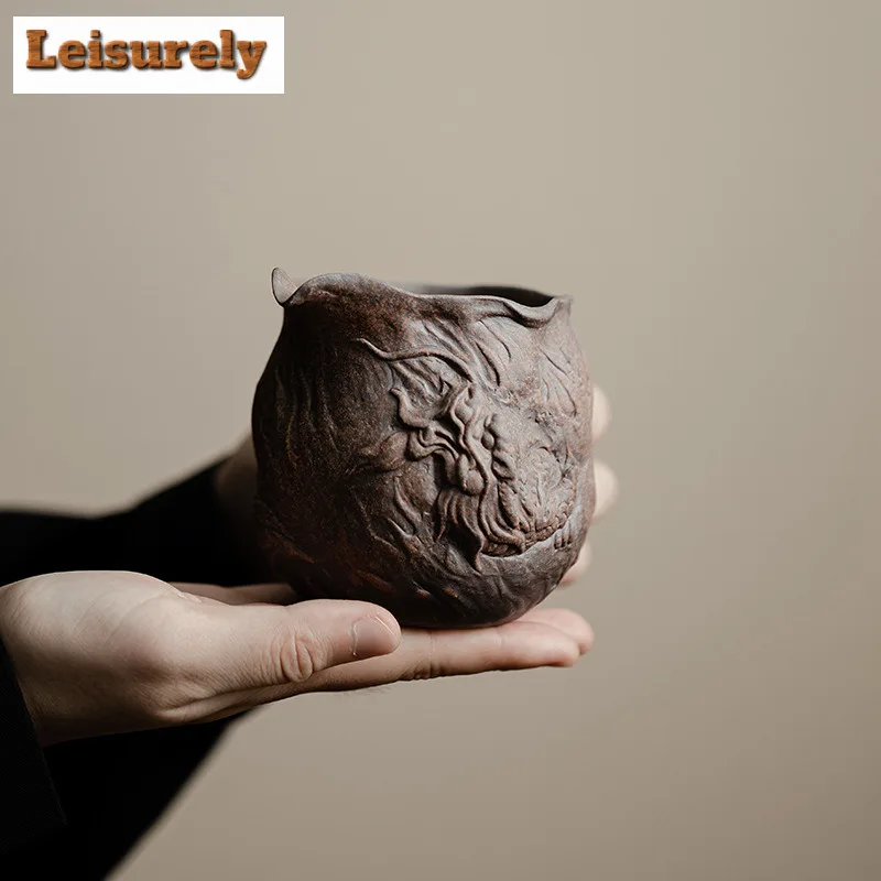 280ML Retro Old Rock Mud Tea Pitcher Elegant Hidden Dragon Tea Divider Cha Hai Justice Cup Oolong Tea Chinese Tea Set Supplies