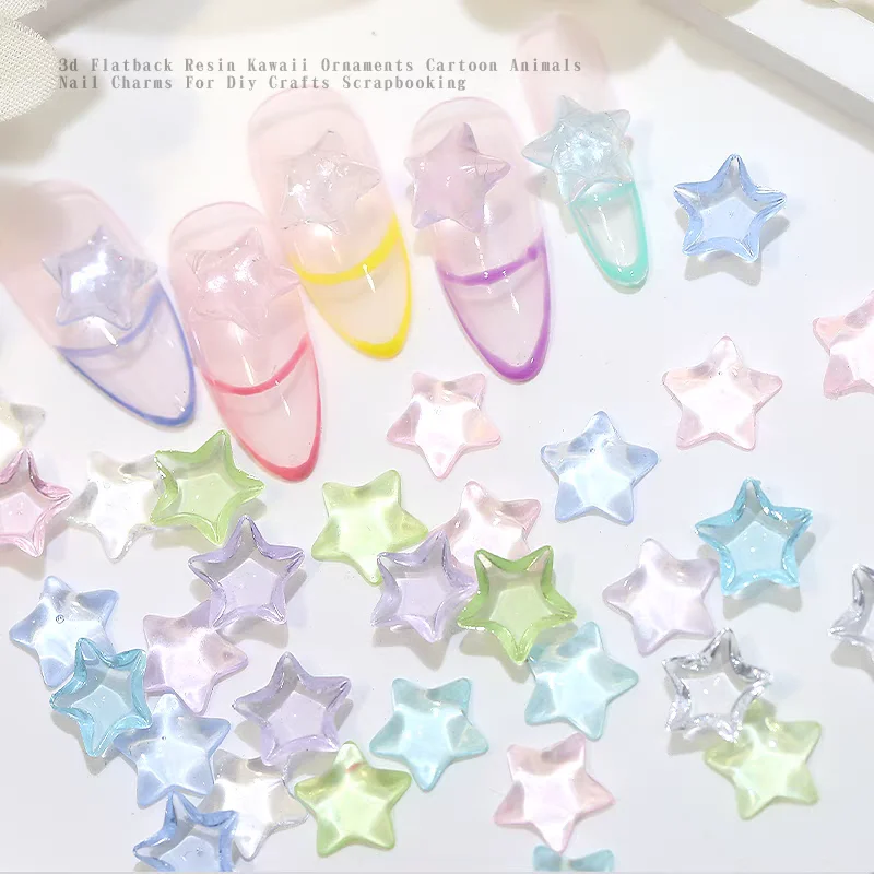 100pcs 젤리 클리어 펜타그램 네일 아트 매력 다채로운 수지 3D 반짝 이는 별..