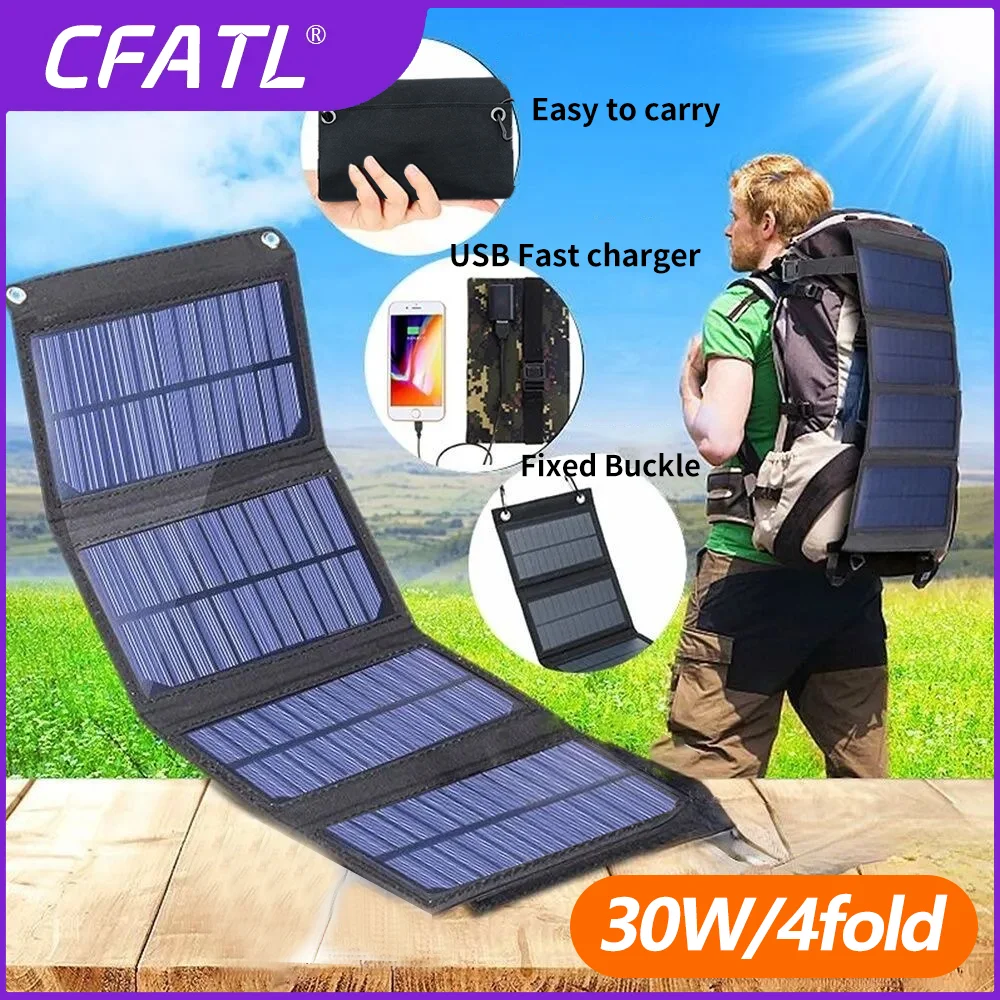 Pannello Solare Pieghevole Da 30W Celle Di Carica Solare Usb Da 5V Impermeabili A 4 Pannelli Per L'Alimentazione Del Caricabatteria Esterno Del Telefo