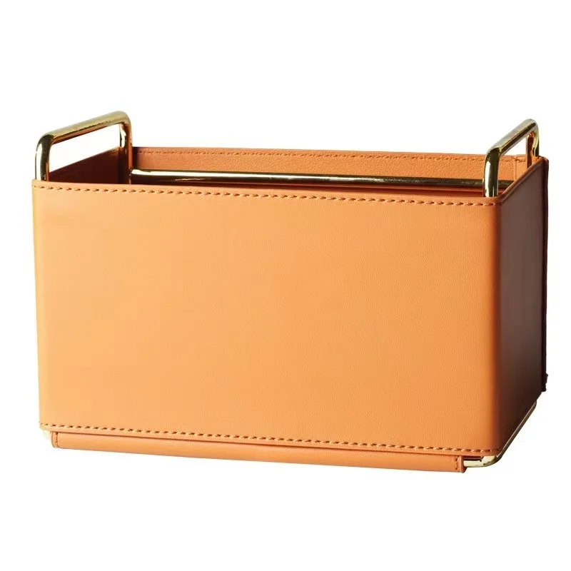 Leather Storage Box For Household Living Room Bedroom Office Desktop Remote Control Cosmetics Sundries Pen Holder storage tray