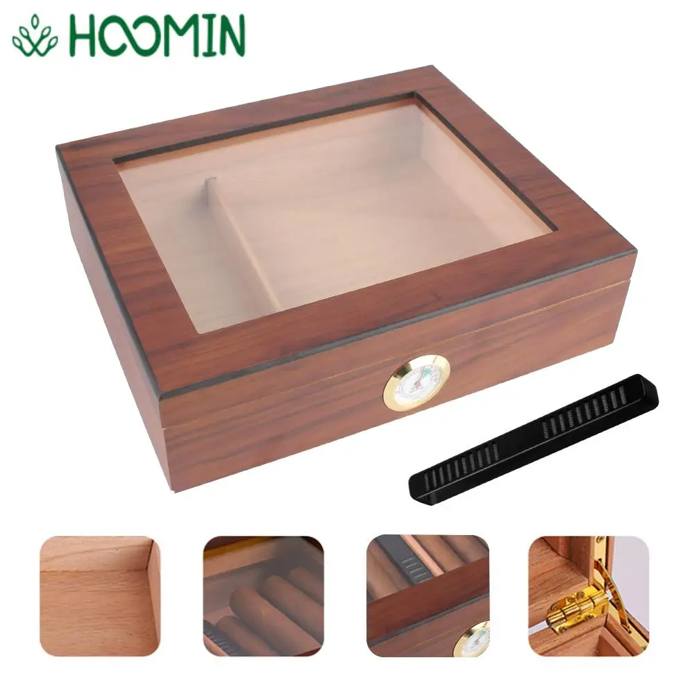 

Cigar Travel Humidor Box Portable Cigar Humidor Case Transparent Skylight With Hygrometer Humidifier Cedar Wood