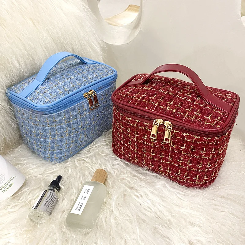 Korean plaid Portable Small Fragrance Makeup Bag Large Capacity Portable Toiletry Storage Bag Makeup Box Travel