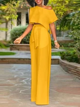  Women Trousers Short Sleeve Mini Tops 2022 VONDA Casual Office Lady Pants Sets Vintage High Waist Zipper Party Wide Leg Pants 