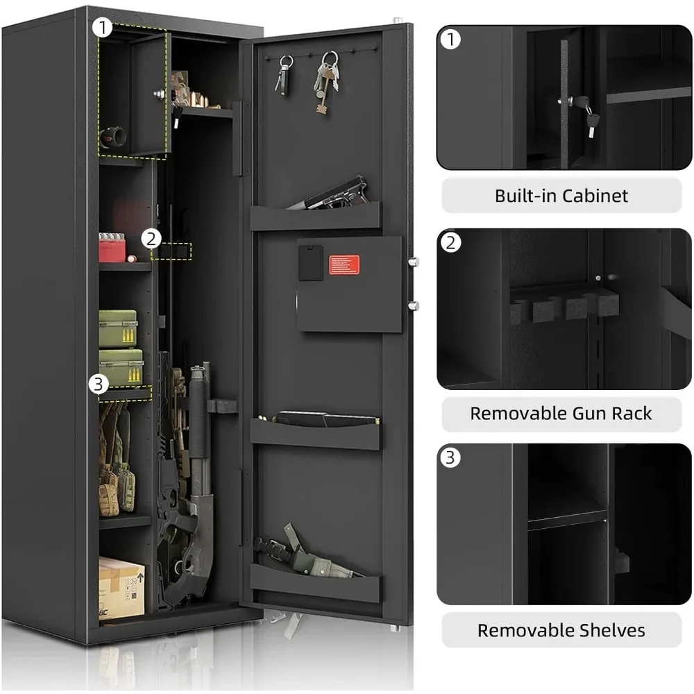 Gun Safe for Home Rifles and Shotgun, 8-12 Gun Cabinet for Rifles and Pistols,  Electronic Gun Cabinet with Removable Shelf 5