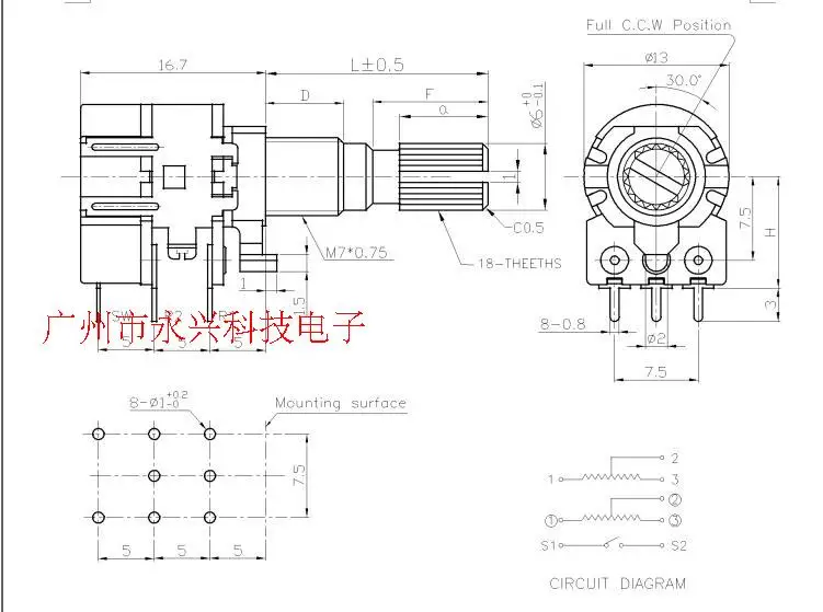 3PCS 12MM 12 Type Duplex With Switch B50K B503 Volume Audio Power Amplifier Potentiometer 8 Pin Flower Shaft Length 15MM