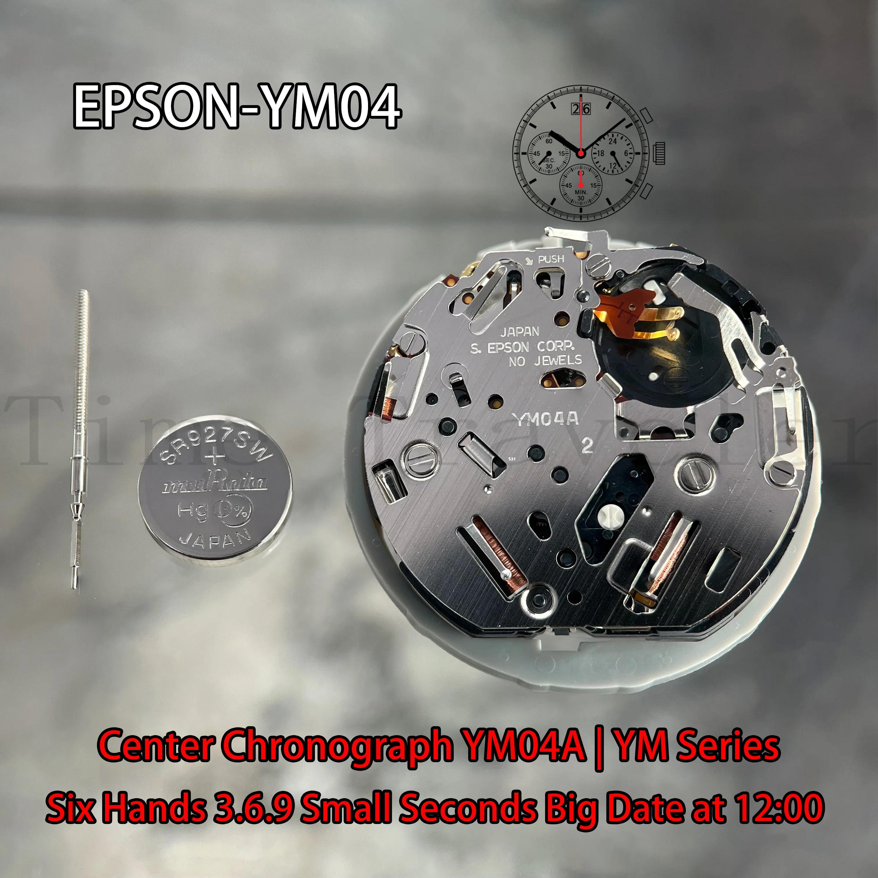 YM04 Movement Epson YM04A Movement YM Series Quartz Movement  Size:12''' Six Hands 3.6.9 Small Seconds Big date display at 12:00