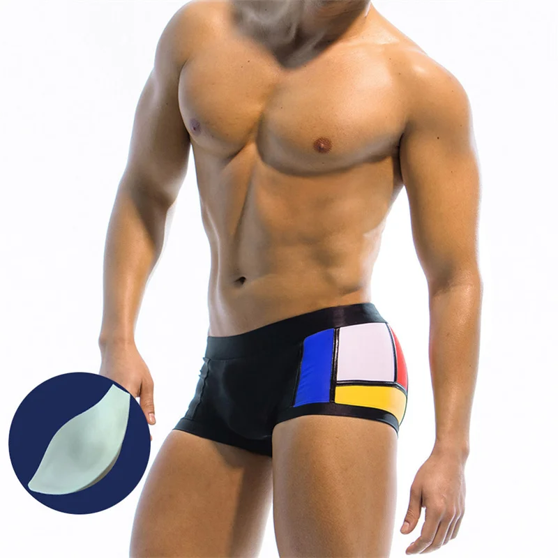 Tanie Printing Men's Swimwear Sexy Summer Swimsuit Boxers with Pad Low Waist Bathing sklep