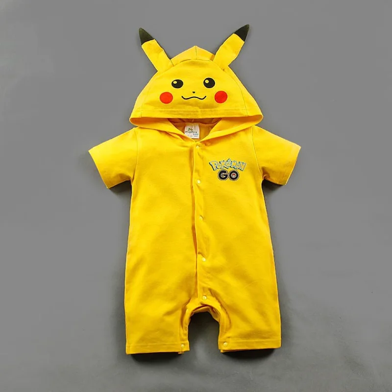 Conjunto macacão de algodão manga curta, personagem de anime fofo, padrão pikachu, bebê masculino e feminino, pokémon, meias, verão - AliExpress