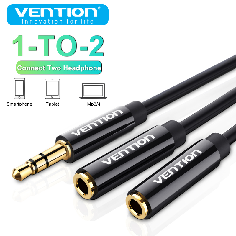 Vention Headphone Audio Adapter Jack 3.5mm 1 Male To 2 Female Earphone Y Splitter For Laptop Speaker PS5 AUX Cable Double Stereo