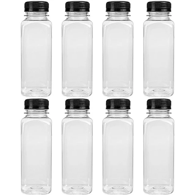 (6) 8 oz. Clear Food Grade Plastic Juice Bottles 8 oz. with Caps (6/pack)  (8 oz., White Lids)