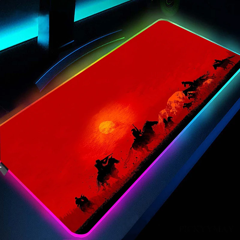 Red Dead Redemption Rgb Mousepad Jogo Grande Rgb Mouse Pad Grande Led Tapete do Mouse Gamer Esteira de Mesa Computador Teclado - Imagem 3