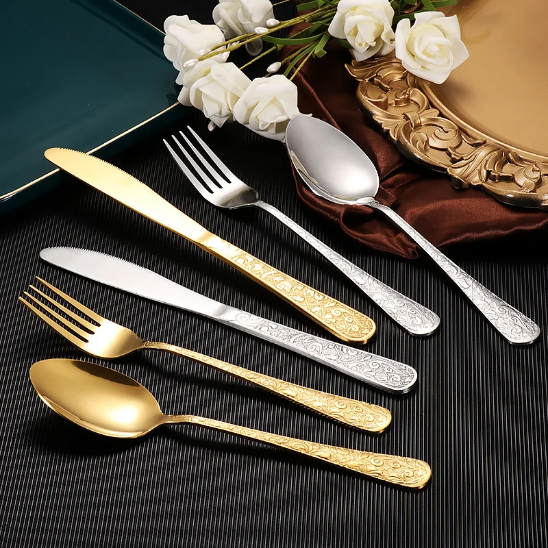 Retro Gold Tableware Set Luxury Stainless Steel Spoon Fork Steak Knife