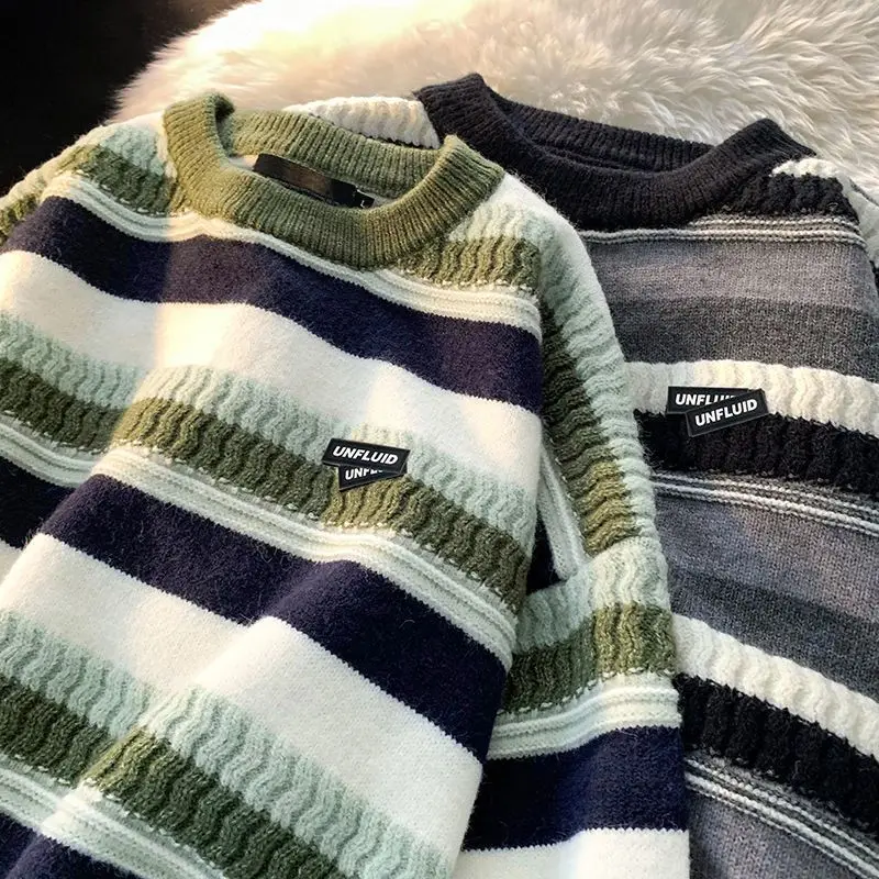 Men's Vintage Sweater Knited O-Neck Korean Style Female Long Sleeve Pullovers Valentine's Day Couple Warmer Winter Loose Jumpers