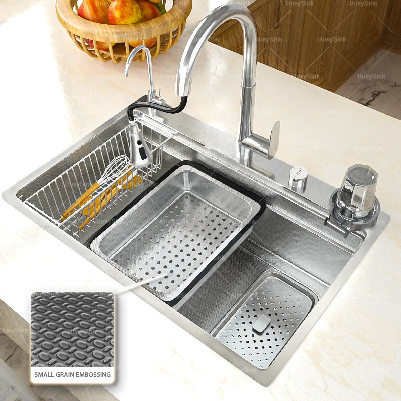 Kitchen Household Sink Stainless Steel Large Single Sink Dishwashing Basin wash vegetables Multifunctional Kitchen