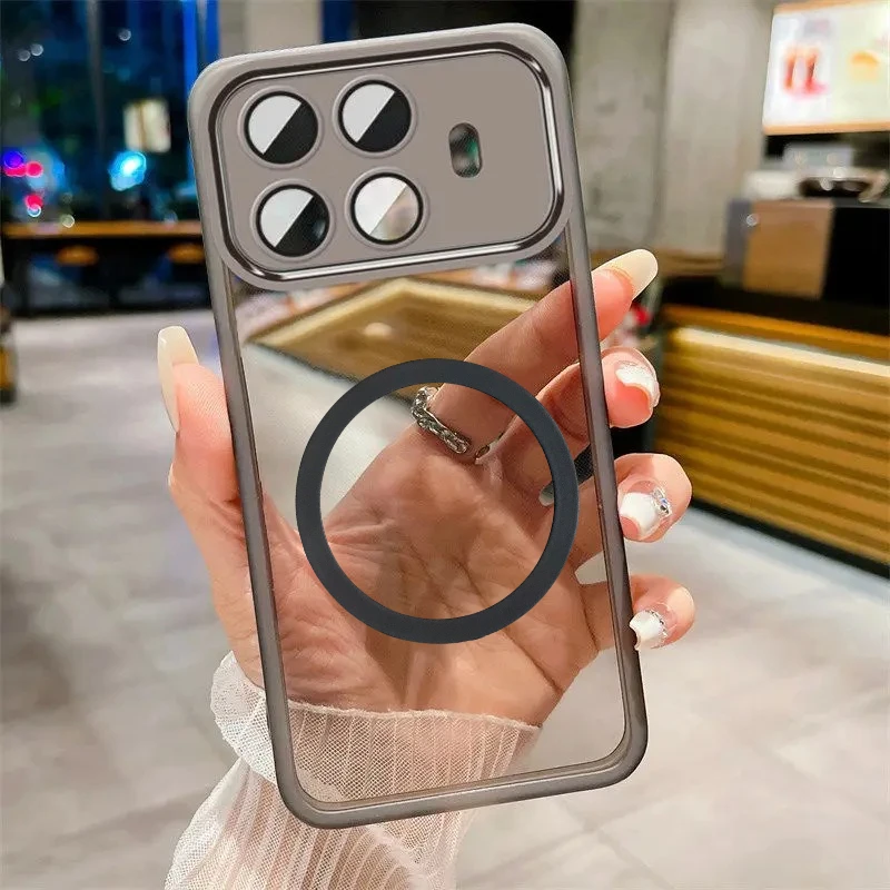 Built-in Lens Protective Transparent Phone Case with Magnetic Charging Capability
