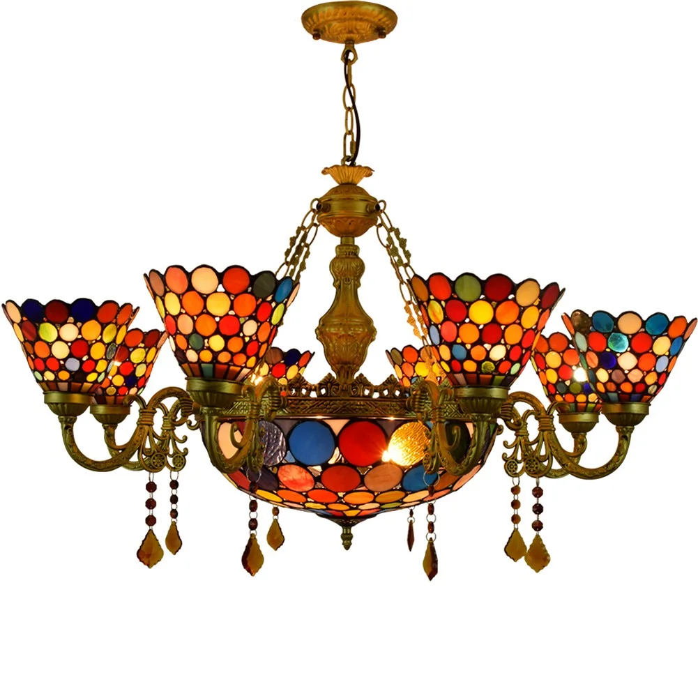 

8 Heads Chandelier Stained glass Big Chandelier Colorful Style Glass Pendant Lamp For lobby living room restaurant bar