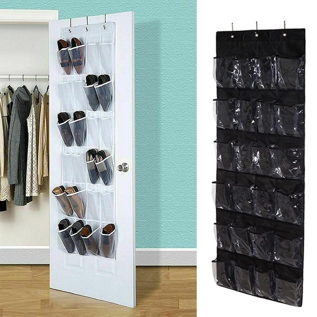 24 Grid Over Door Hanging Organizer Convenient Storage Holder Rack Closet Shoes Keeping Non-woven Door Shoe Storage Bag