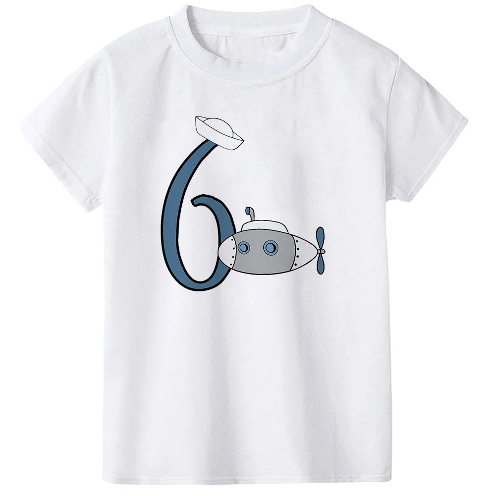 

Kids Submarine Birthday Number T Shirt Short Sleeve T Shirt Boys Birthday Party Outfit Fun Kids Graphic T Shirt Top