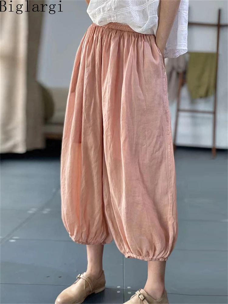 OversizedSummerChicCasualWomenCottonAnkleLengthHaremPantKorea