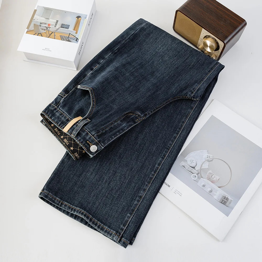 Fashion Plus Size Women's Jeans Autumn New Style Simple Casual Stretch Denim Straight Leg Ankle-Length Pants 2529