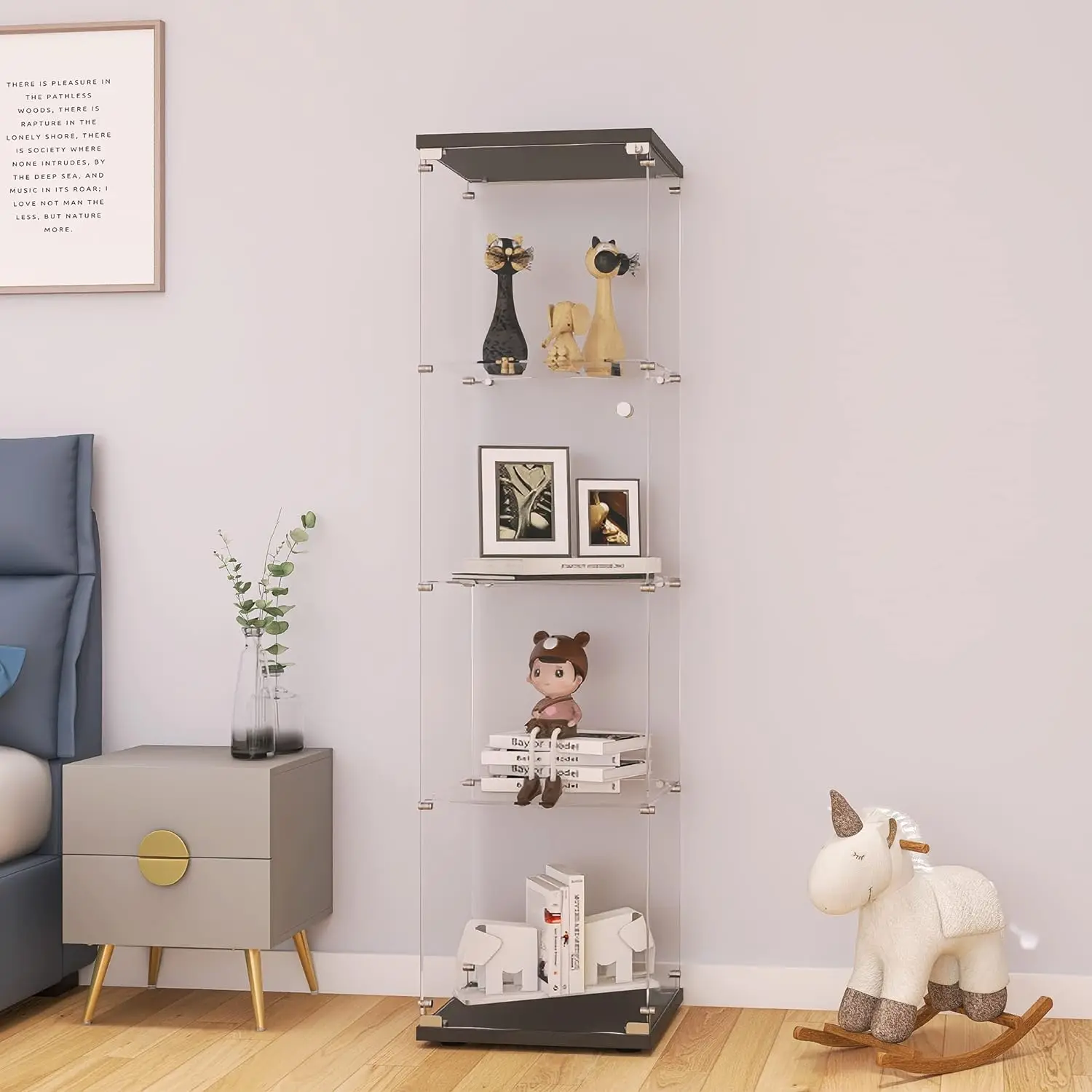 Description Picture 2 of itemGlass Display Cabinet 4-Shelf With Door and Lock Cabinets for Living Room Furniture Living Room 64”x 17”x 14” White Showcase