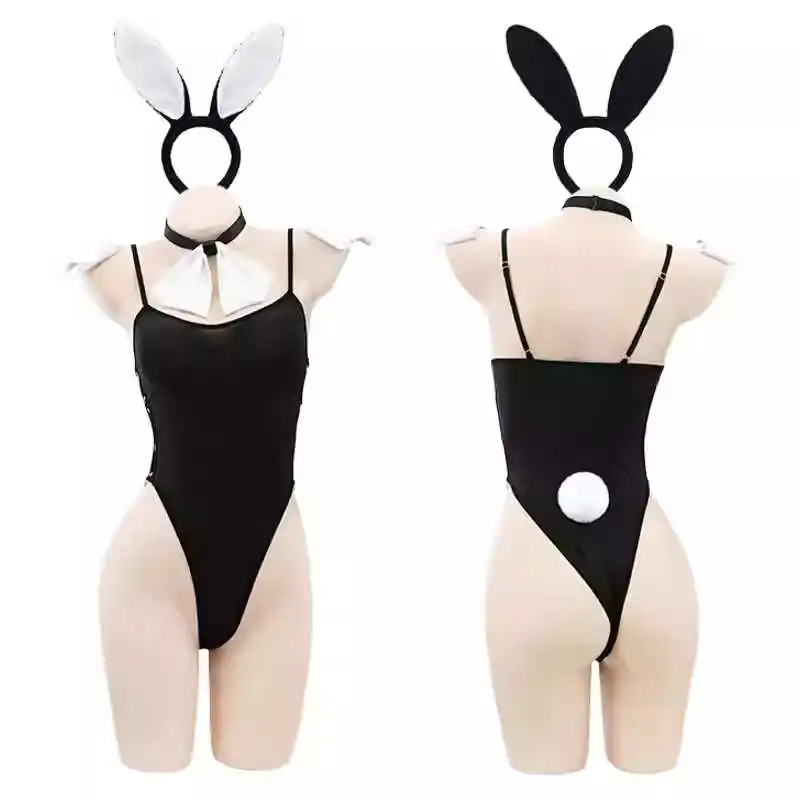 Mens Bunny Bodysuit Lingerie Rabbit Ears Headband Bow Tie Cuffs Costume Set Role Play Bar Fun Uniform Clubwear Rave Party Outfit