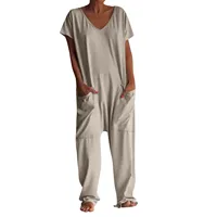 jumpsuit women Fashion Casual Short Sleeve Jumpsuits Loose and comfortable Pullover bodysuit With Pockets trend monos largos - Image 4
