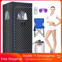 Portable Sauna Room, Large Space Family Sauna Tent with 3L 1100W Steam Engine and Chair, Foot Massager, Remote Control (black) 1